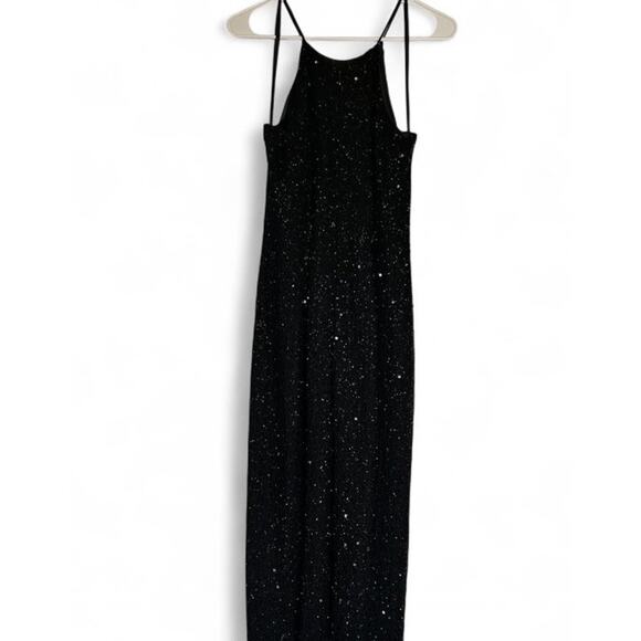 Vintage Y2K Marina B Black Beaded Halter Style Long Dress Leg Slit Size 9/10 - Picture 6 of 8